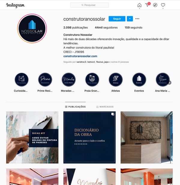 Instagram Construtora Nossolar – Destaques